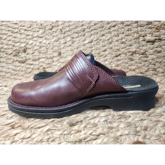 Clarks Burgundy Red Leather Patty Lorene Slip On Mule Clogs Size 7M - Picture 7 of 10